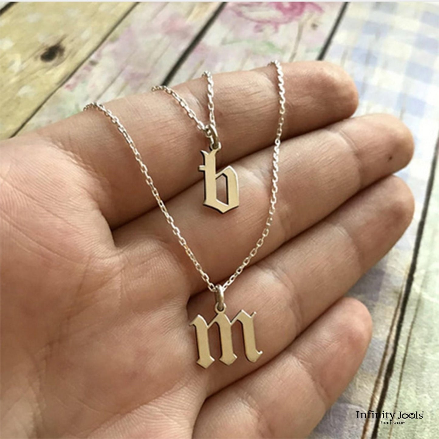Dainty Initial Necklace - solid Gold  Letter Necklace, Gothic Letter Necklace, Old English Initial Necklace, Personalized Name Jewelry