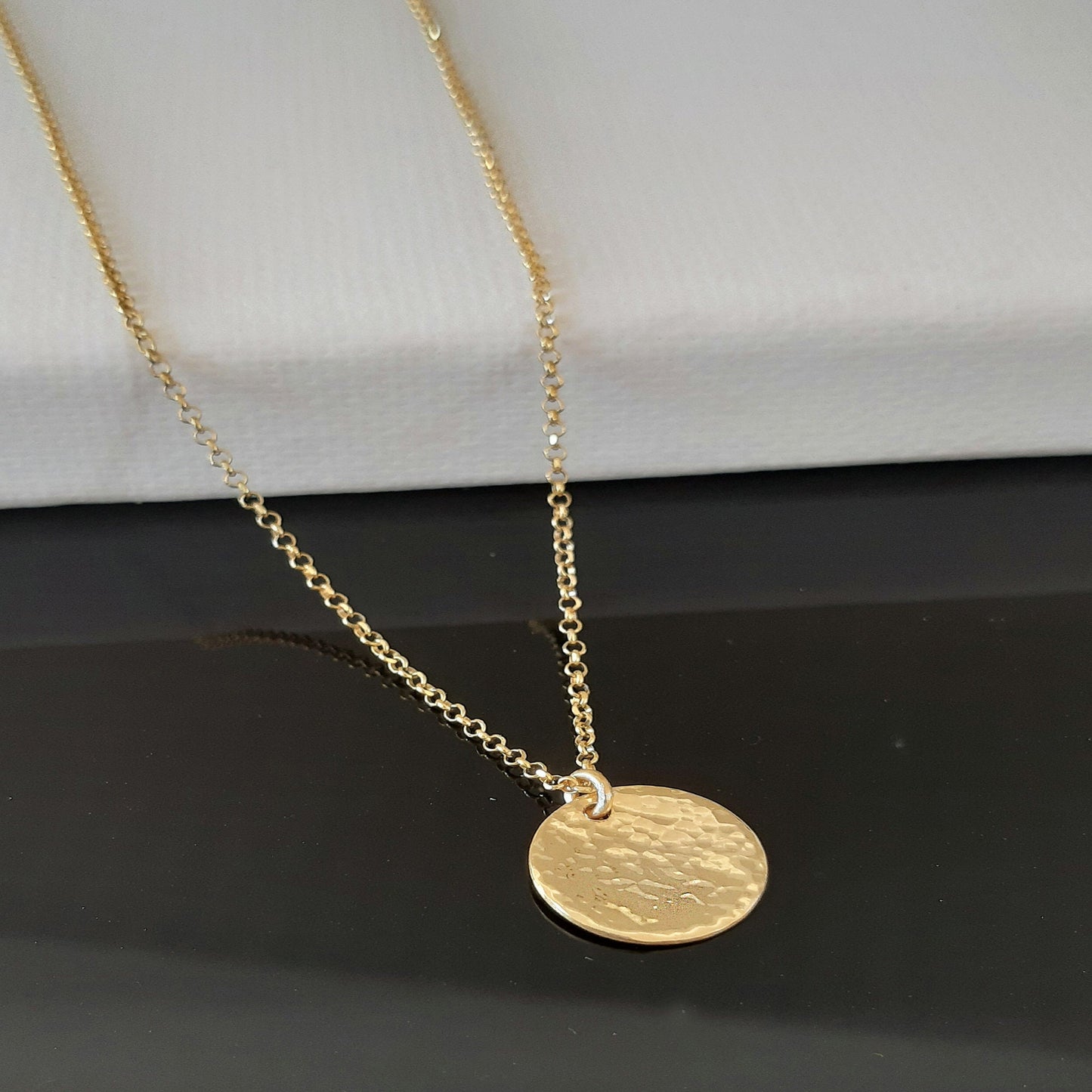 Hammered Gold Disc Necklace, 14k Gold Disc necklace, Minimalist Necklace gold layered necklace, dainty gold necklace birthday gifts for her