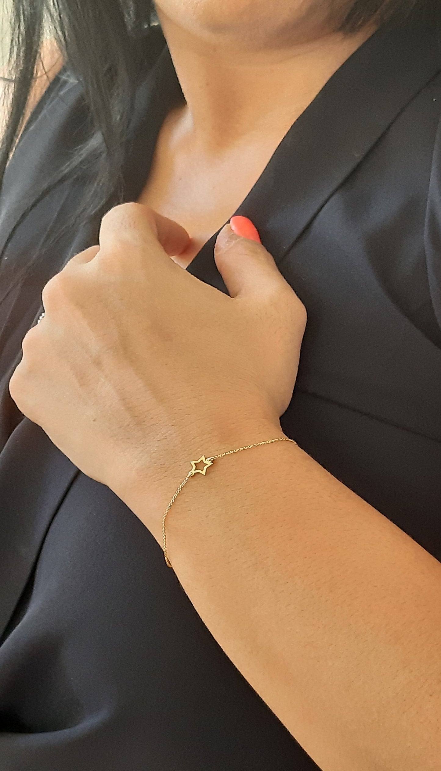 14K Solid Gold Star Charm Bracelet , Celestial Bracelet