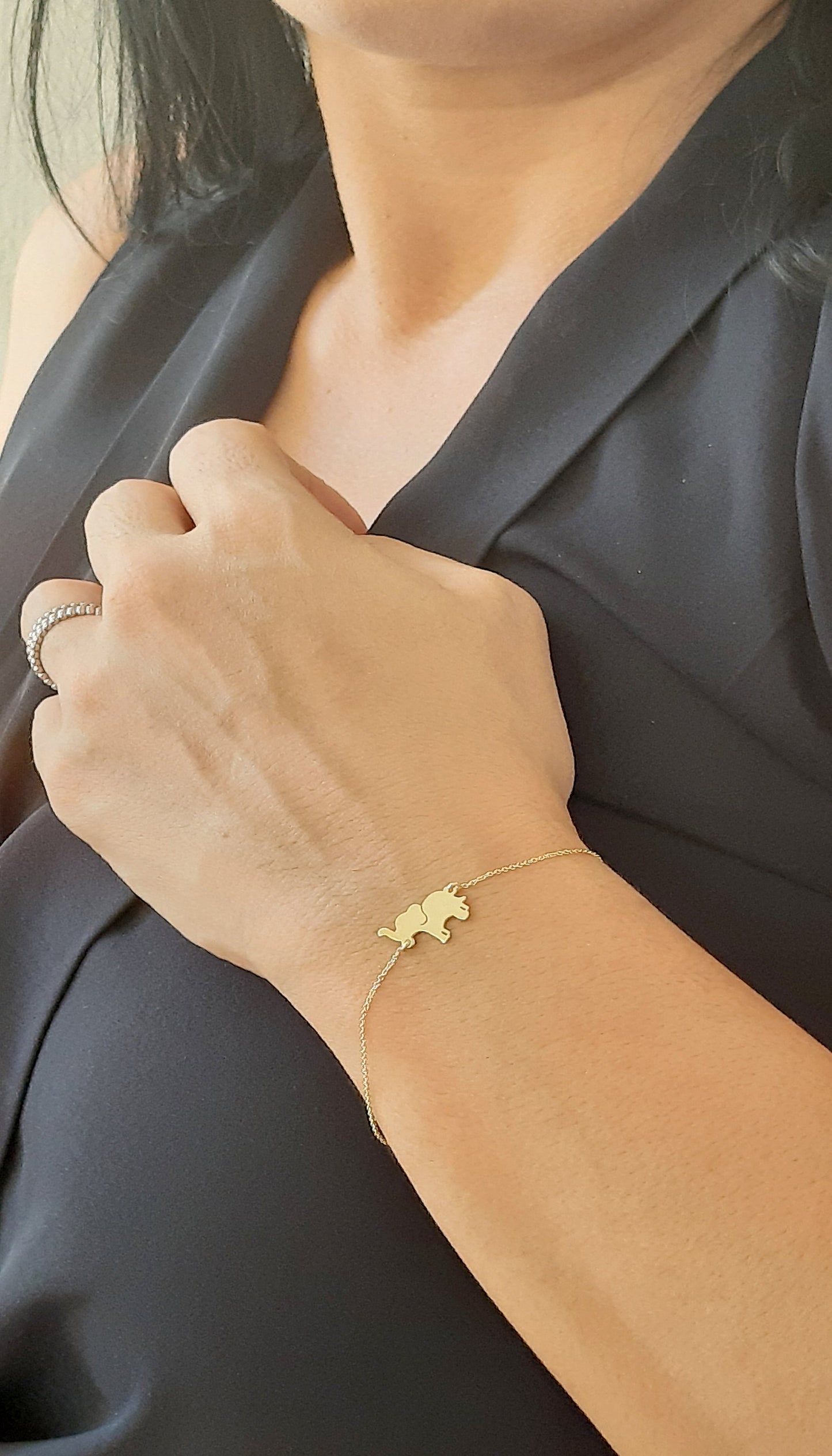 14K Rose Gold Elephant Charm Bracelet,  Dainty Chain animal Jewelry