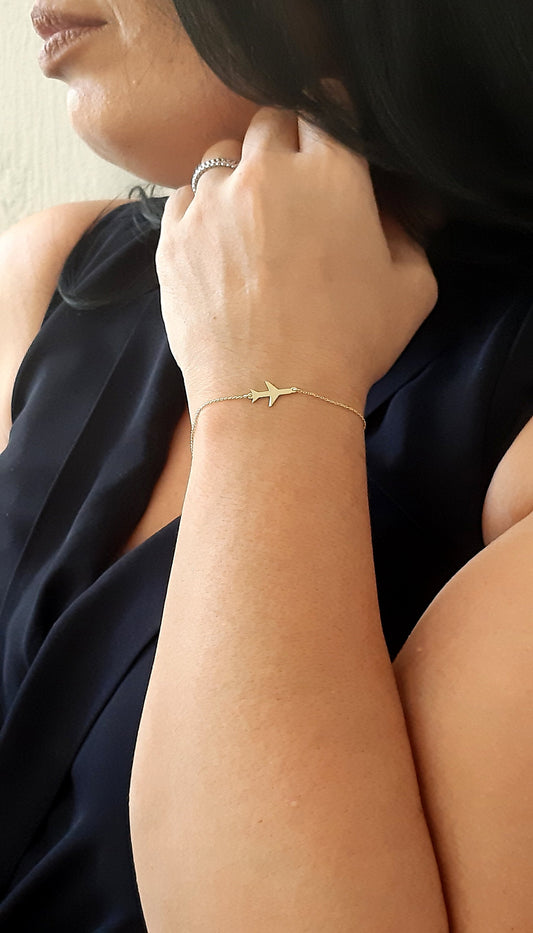 14K solid gold Gold Airplane Bracelet Travel Jewelry Gift