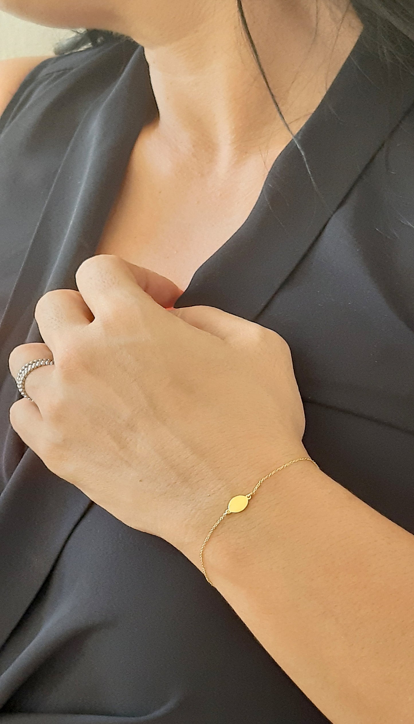 14K Solid Gold  Oval Charm Bracelet, personalized Jewelry