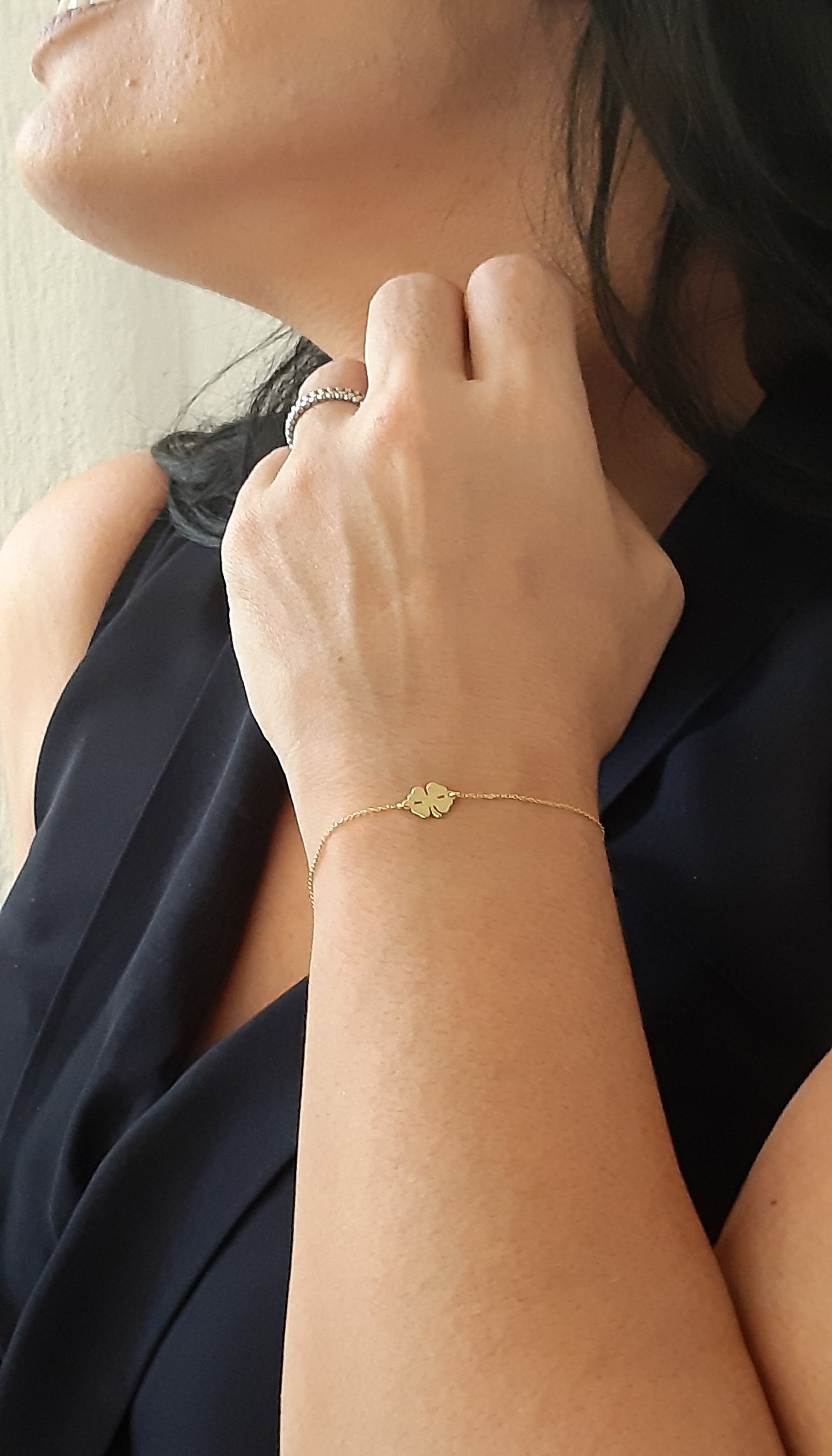 14k solid gold four Leaf Clover Bracelet, , Lucky Charm Bracelet