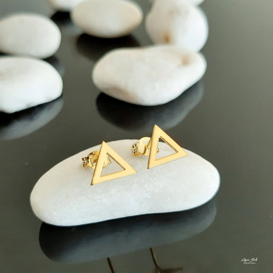 Τρίγωνα σκουλαρίκια από χρυσό 14 καρατίων, σκουλαρίκια από μασίφ χρυσό, κομψά γεωμετρικά τριγωνικά σκουλαρίκια