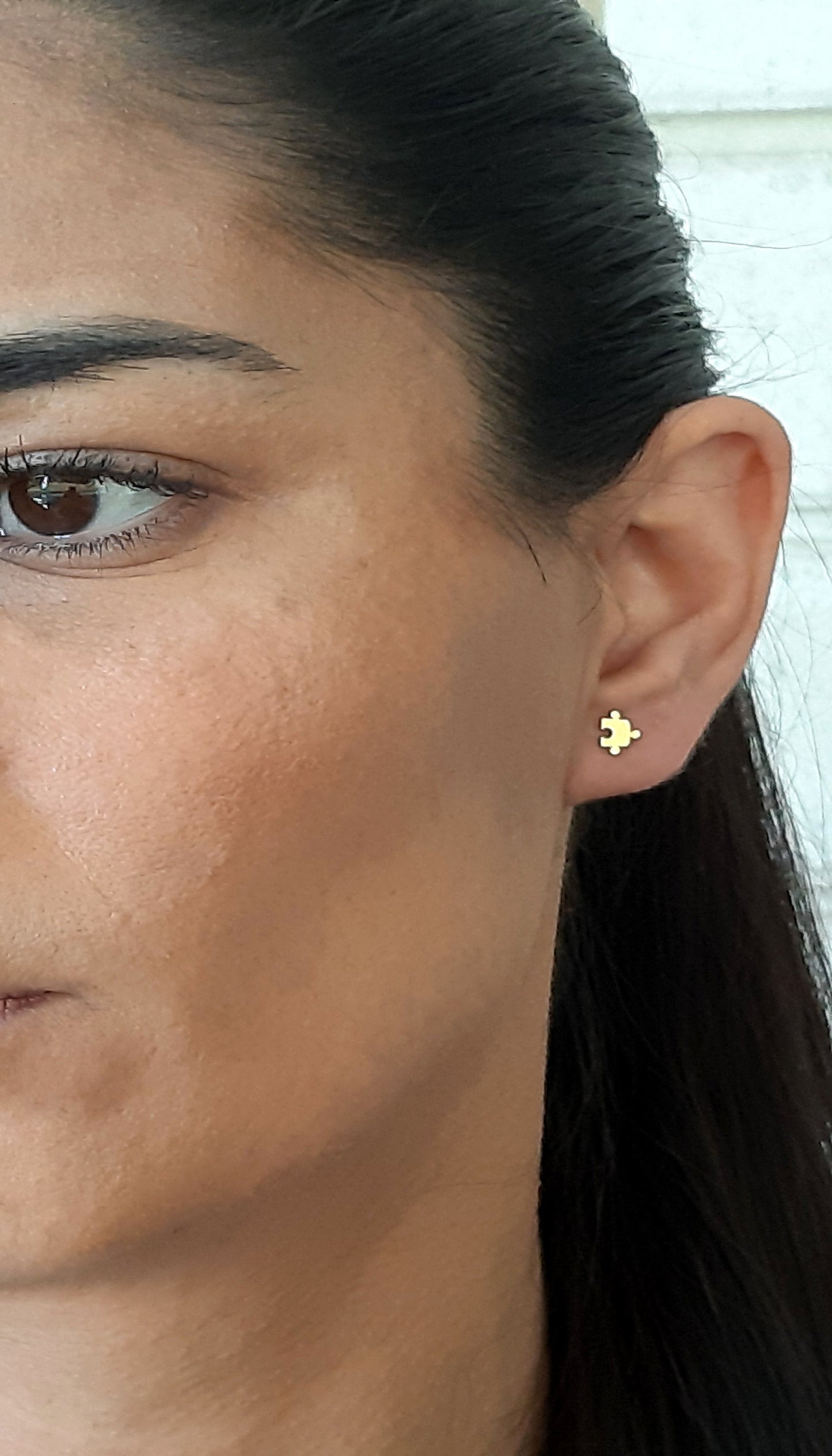 14K gold puzzle earrings, yellow gold earrings, minimal puzzle earrings