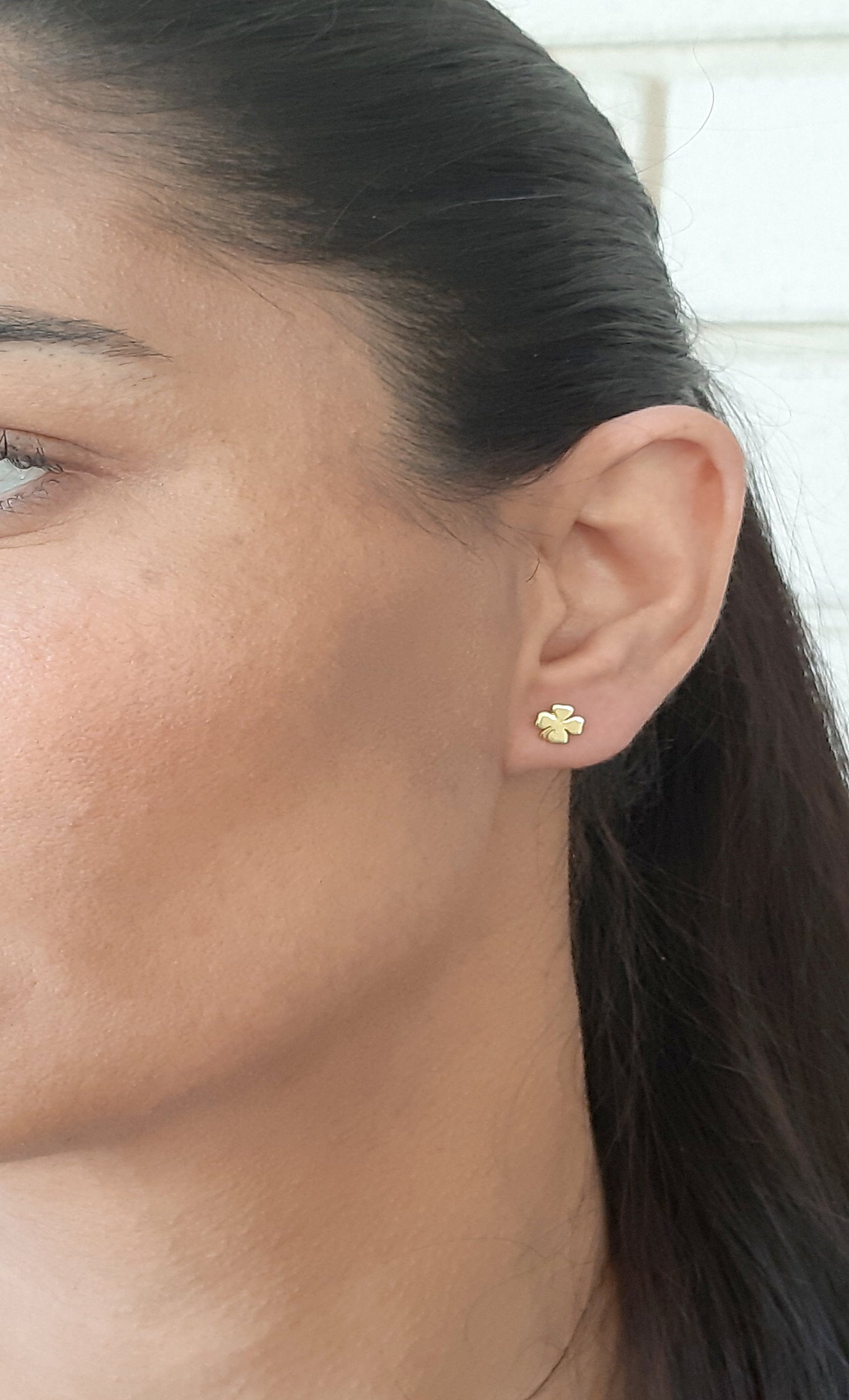 14K Solid Gold Four leaf clover stud Earring