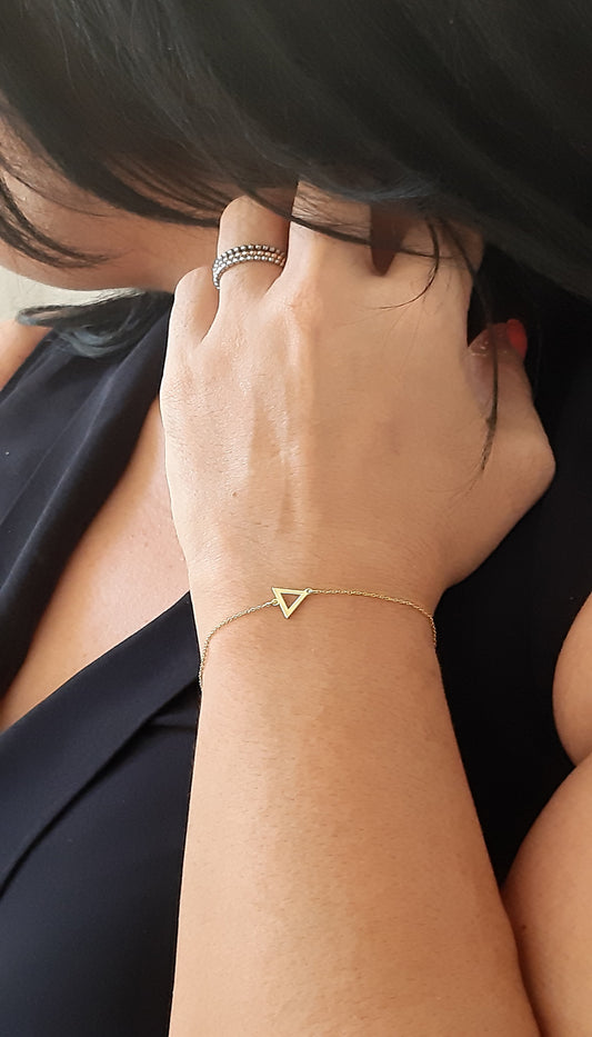 14K Solid Gold Triangle Bracelet , Geometric Bracelet