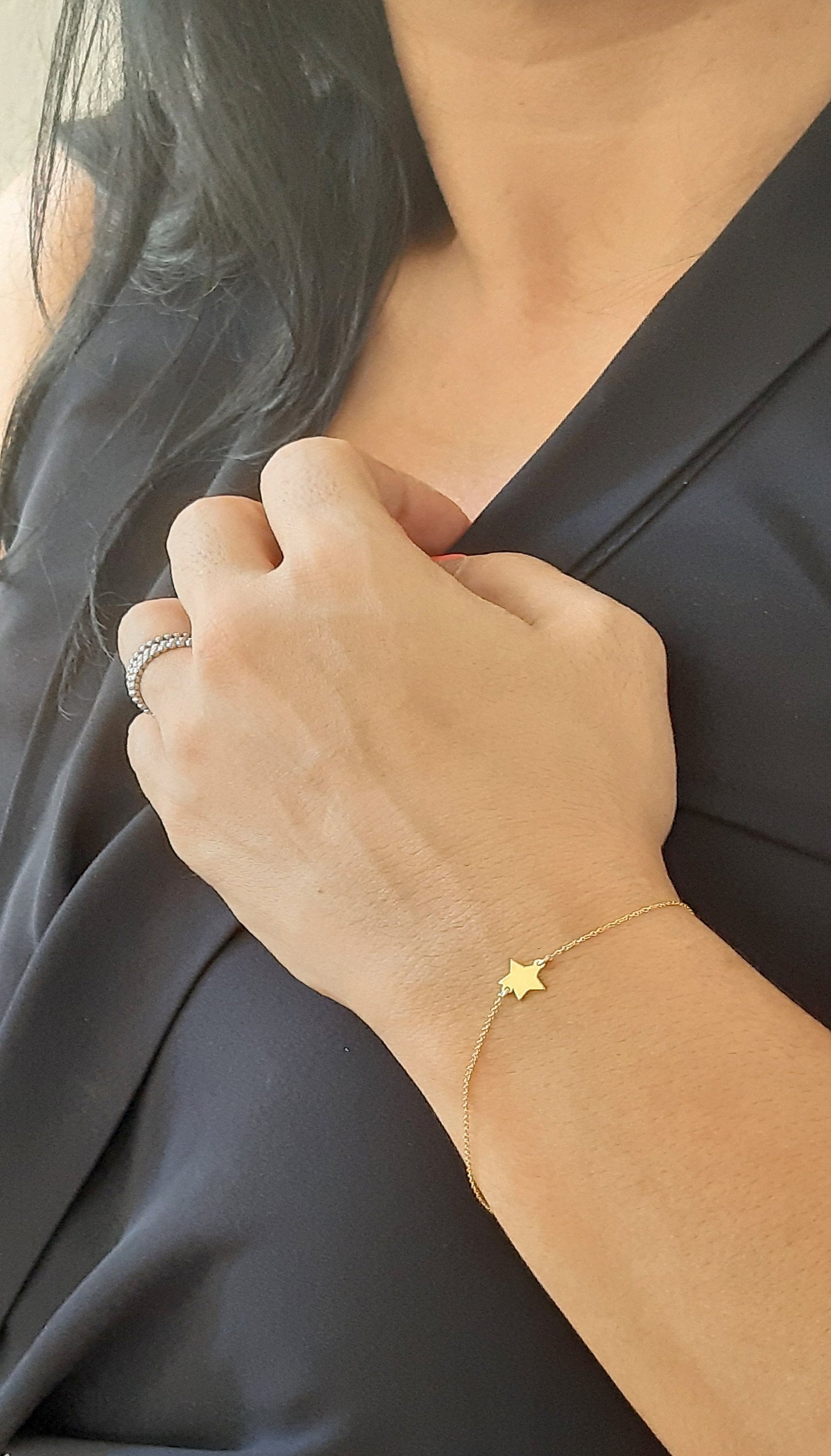 14K Solid Gold Star Charm Bracelet