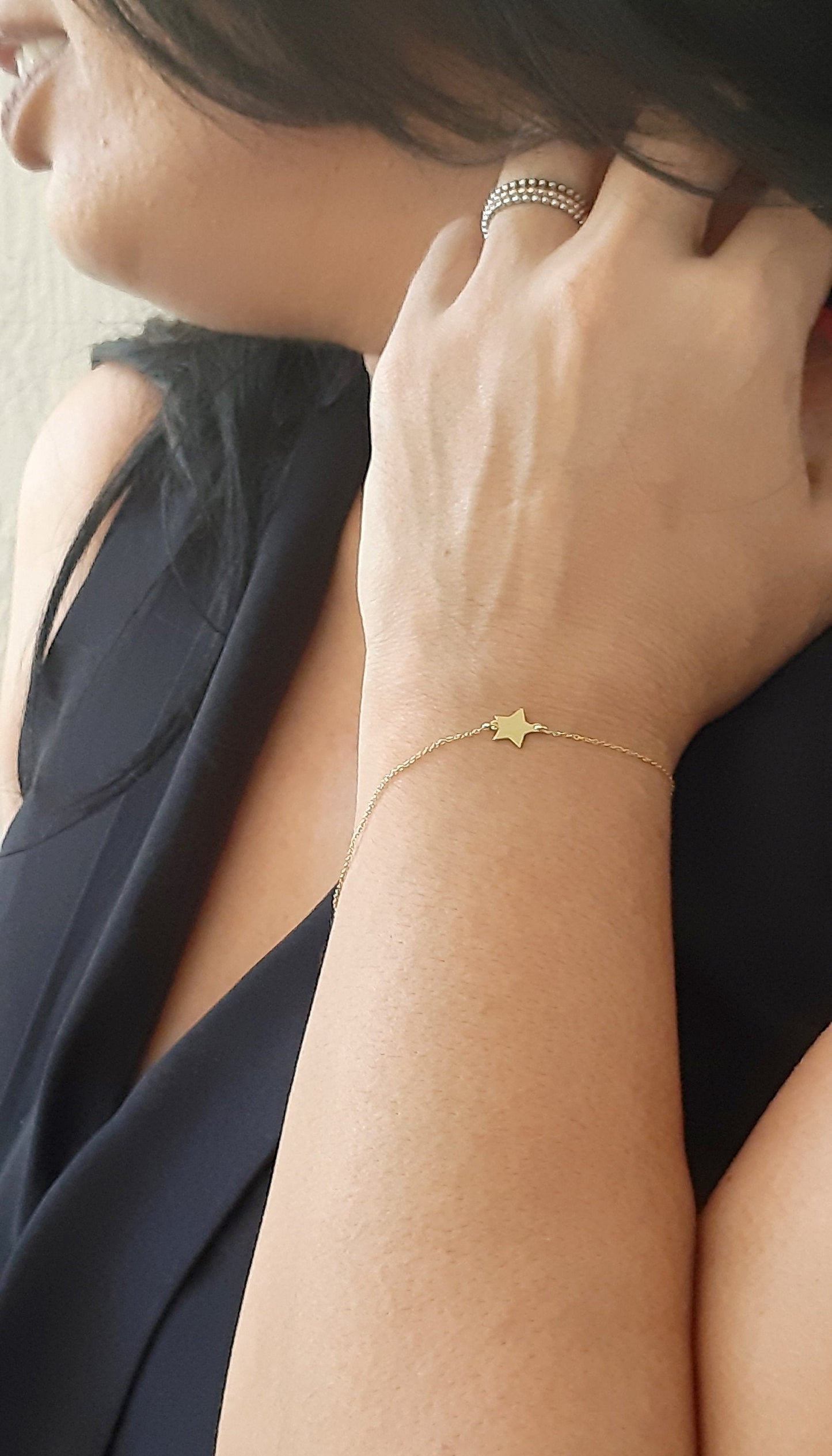 14K Solid Gold Star Charm Bracelet