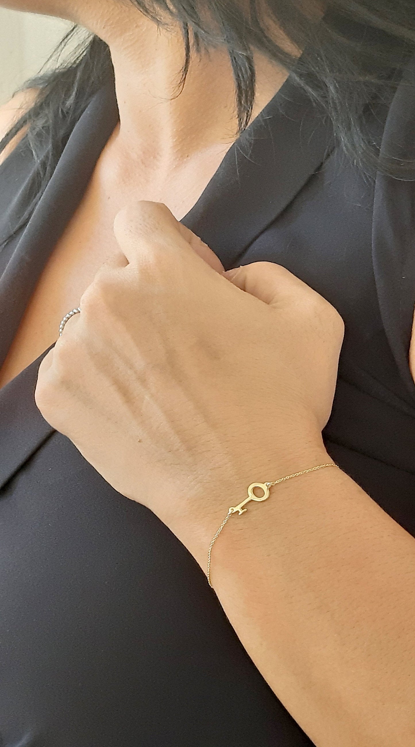 14k solid gold Key Bracelet , unique gift