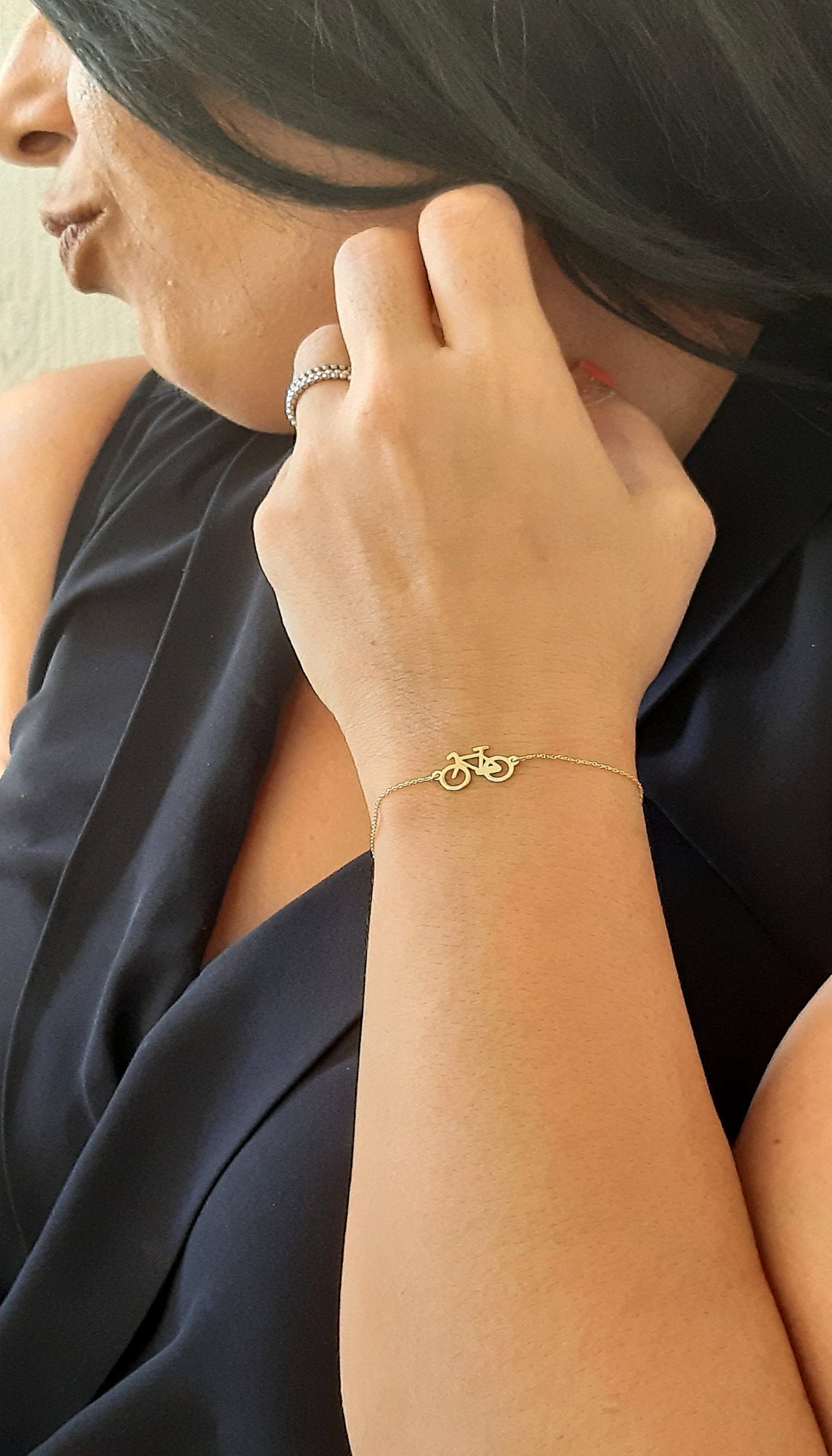 14k solid gold Bicycle Bracelet, Yellow Gold Bracelet, travel Jewelry, unique gift