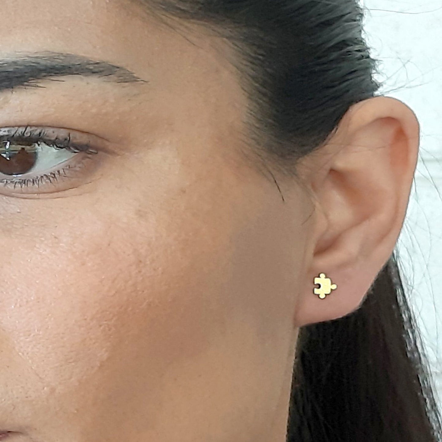 14K gold puzzle earrings, yellow gold earrings, minimal puzzle earrings