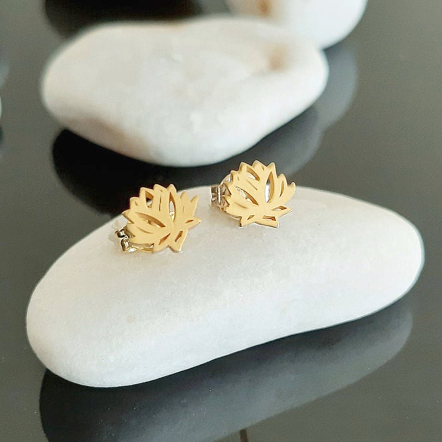 14k solid gold Lotus Earrings, Lotus Flower yoga earrings