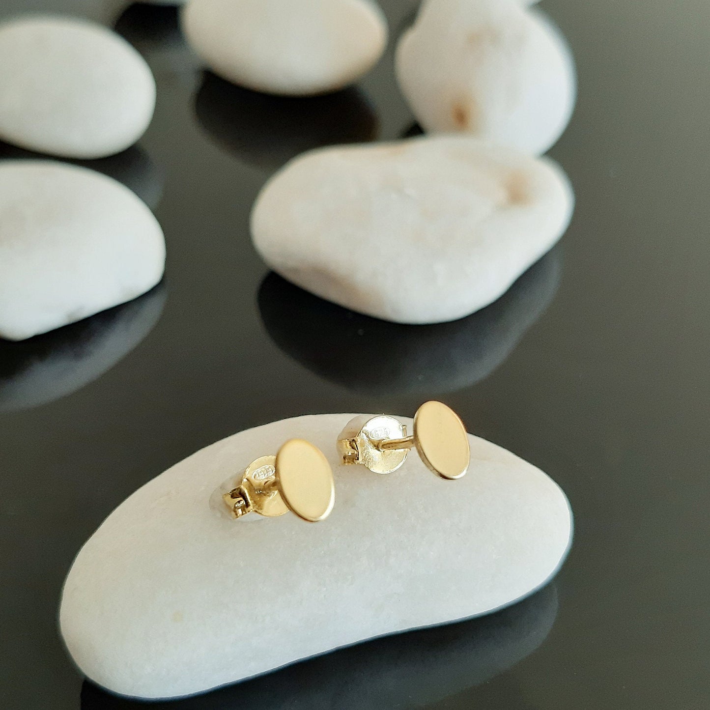 Tiny Oval stud Earrings , 9K 14K Yellow Gold Earrings