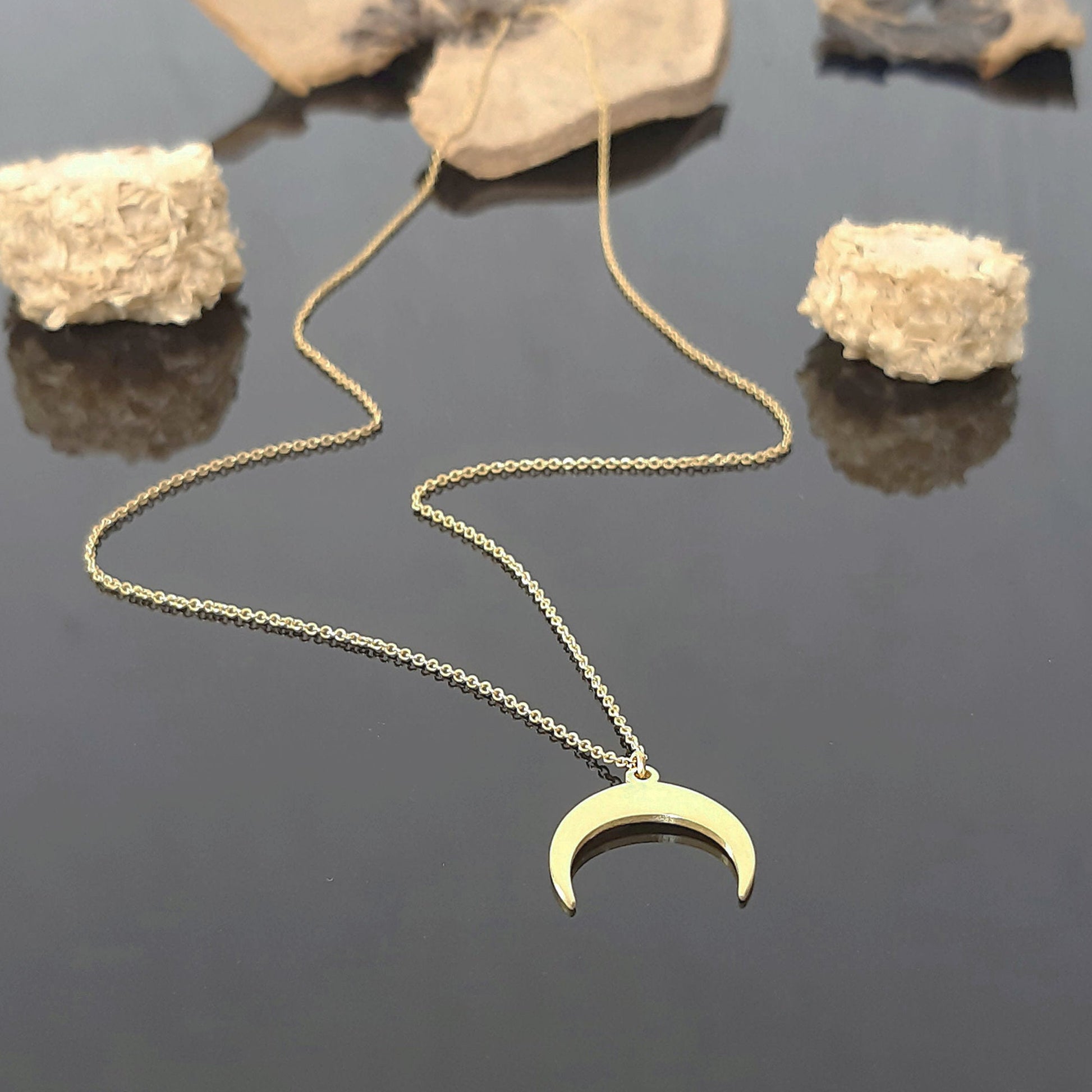 Crescent Moon Necklace, Tusk Necklace, Upside Down Moon Necklace, Double  Horn Necklace, Half Moon Necklace