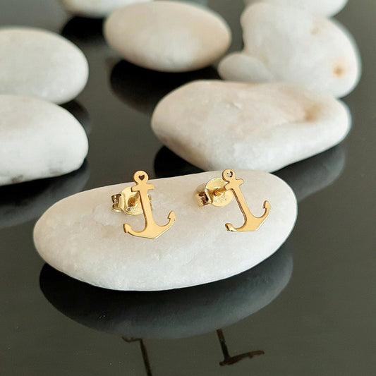 14K Solid Gold Anchor Earrings  Nautical Earrings, Sea Jewelry