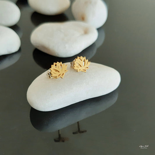 Σκουλαρίκια Lotus από μασίφ χρυσό 14 καρατίων, σκουλαρίκια γιόγκα Lotus Flower