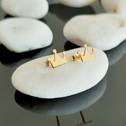 14K Solid gold Crown Stud Earrings , dainty earrings