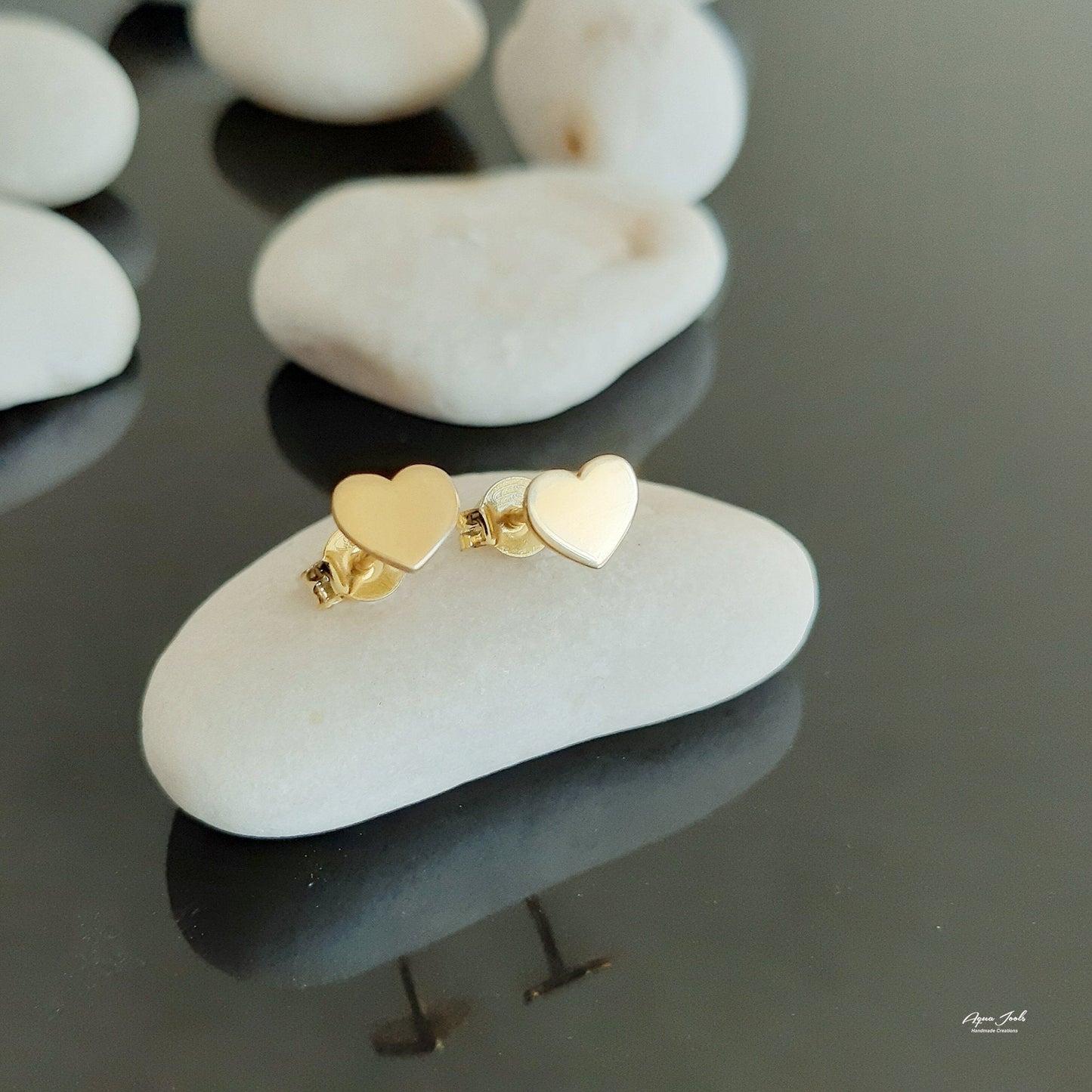 Tiny Gold Heart stud Earrings , 14K solid gold Earrings