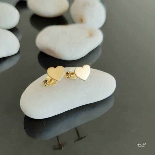 Μικροσκοπικά χρυσά καρφωτά σκουλαρίκια καρδιά, σκουλαρίκια από μασίφ χρυσό 14 καρατίων
