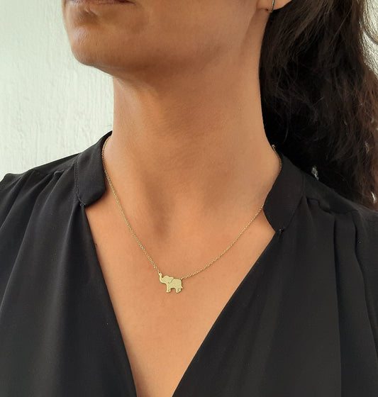 Solid Gold Elephant Necklace