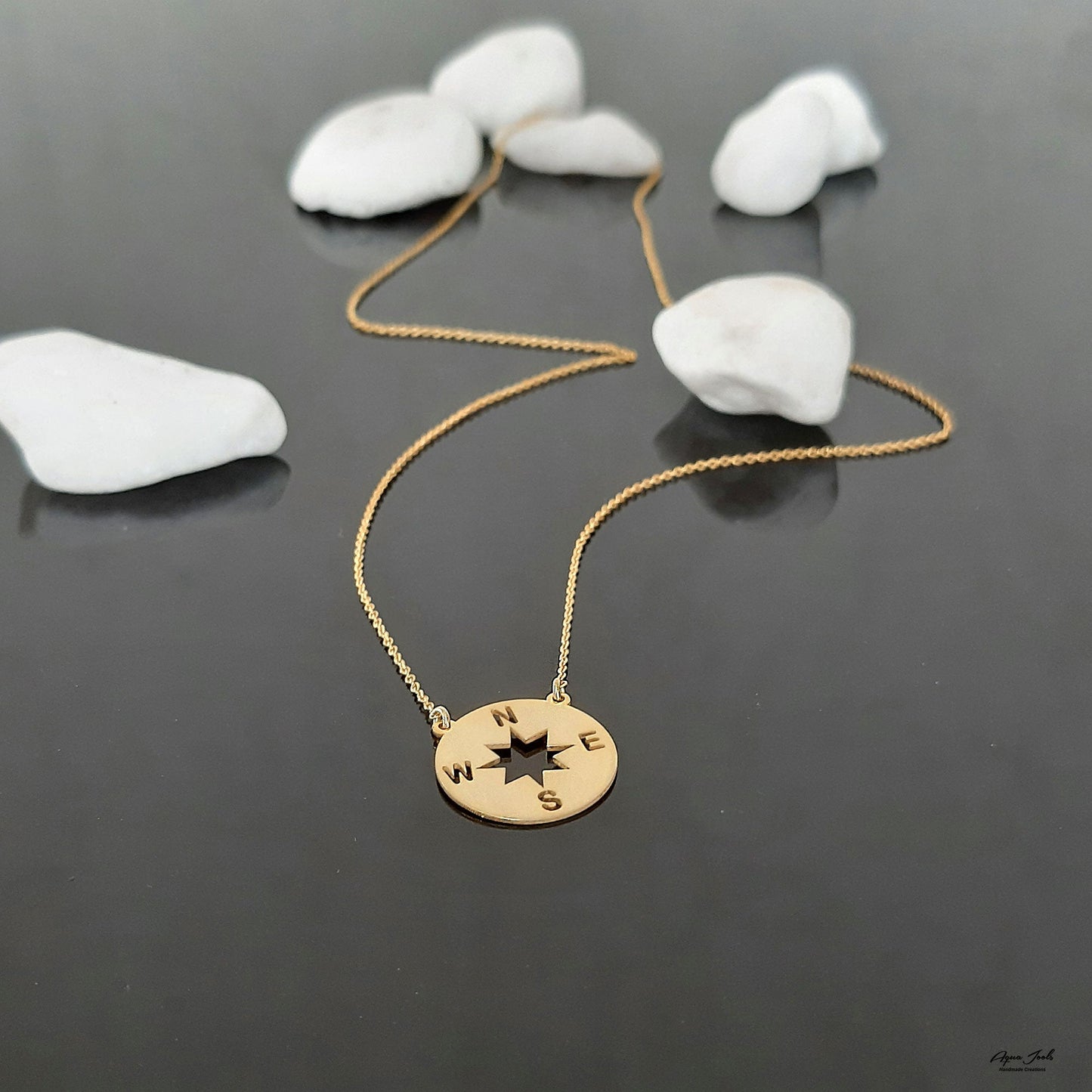 Solid Gold Compass Necklace