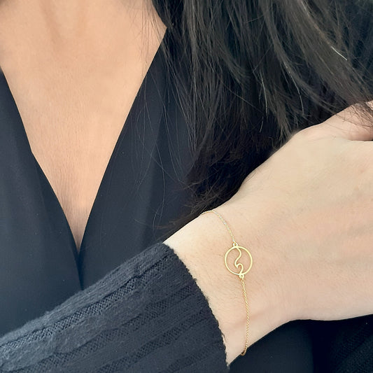 14K solid gold sea wave Bracelet, Simple Nautical bracelet
