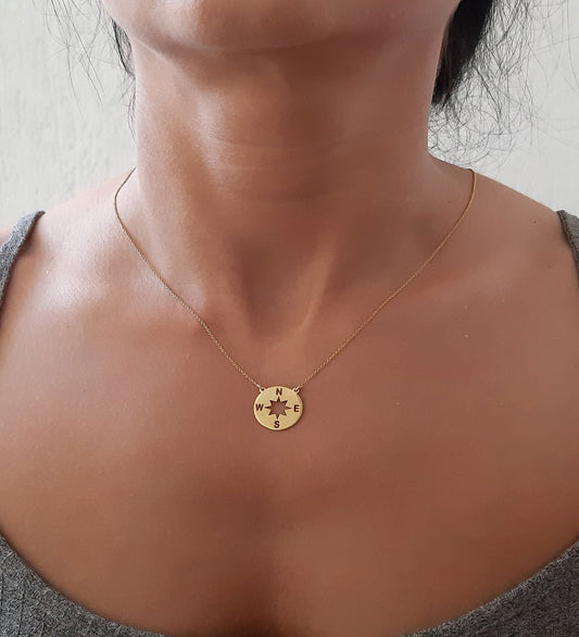 Solid Gold Compass Necklace