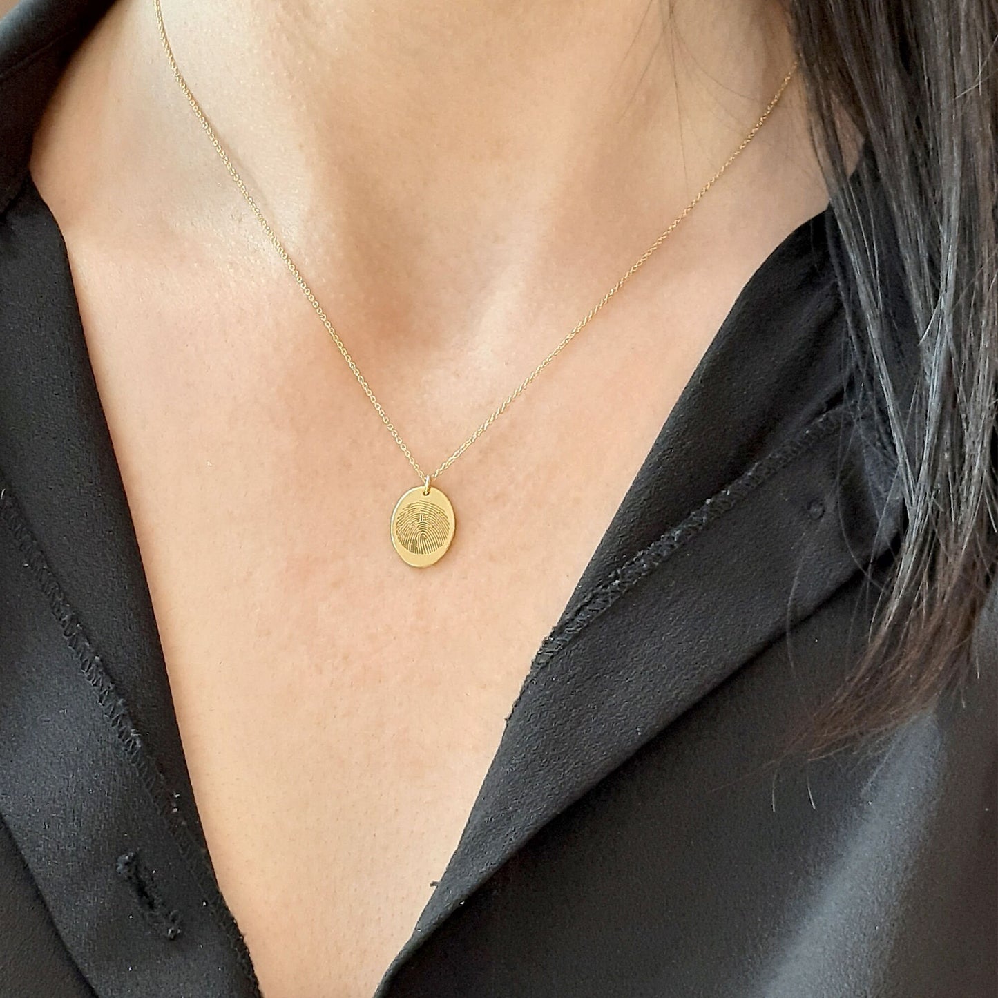14k Yellow gold Fingerprint Necklace - Unique gold Sympathy Gift - Delicate Personalized Fingerprint Necklace For Her - layered necklace
