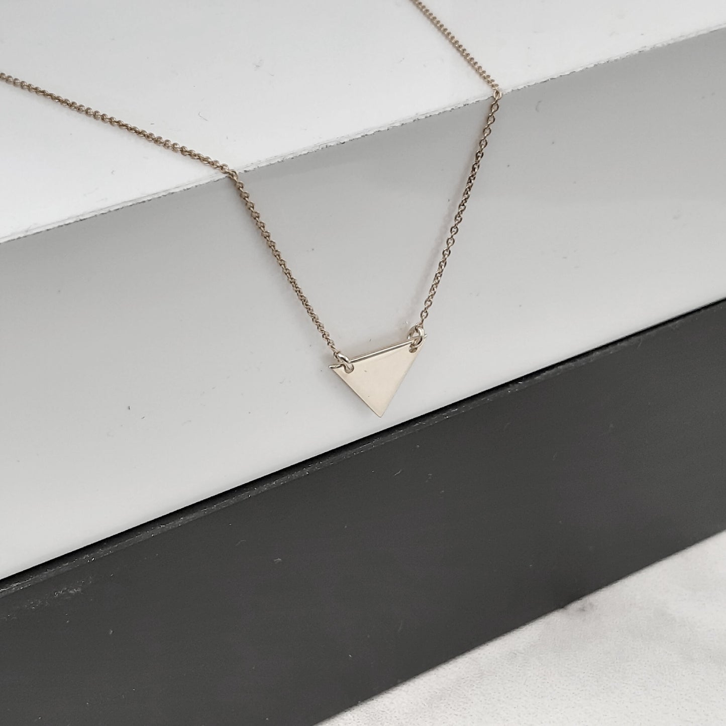 14k Solid Gold Triangle Necklace, Custom Gold Necklace, Yellow Gold Triangle, custom engraved Pendant, Geometric Necklaces for women gift