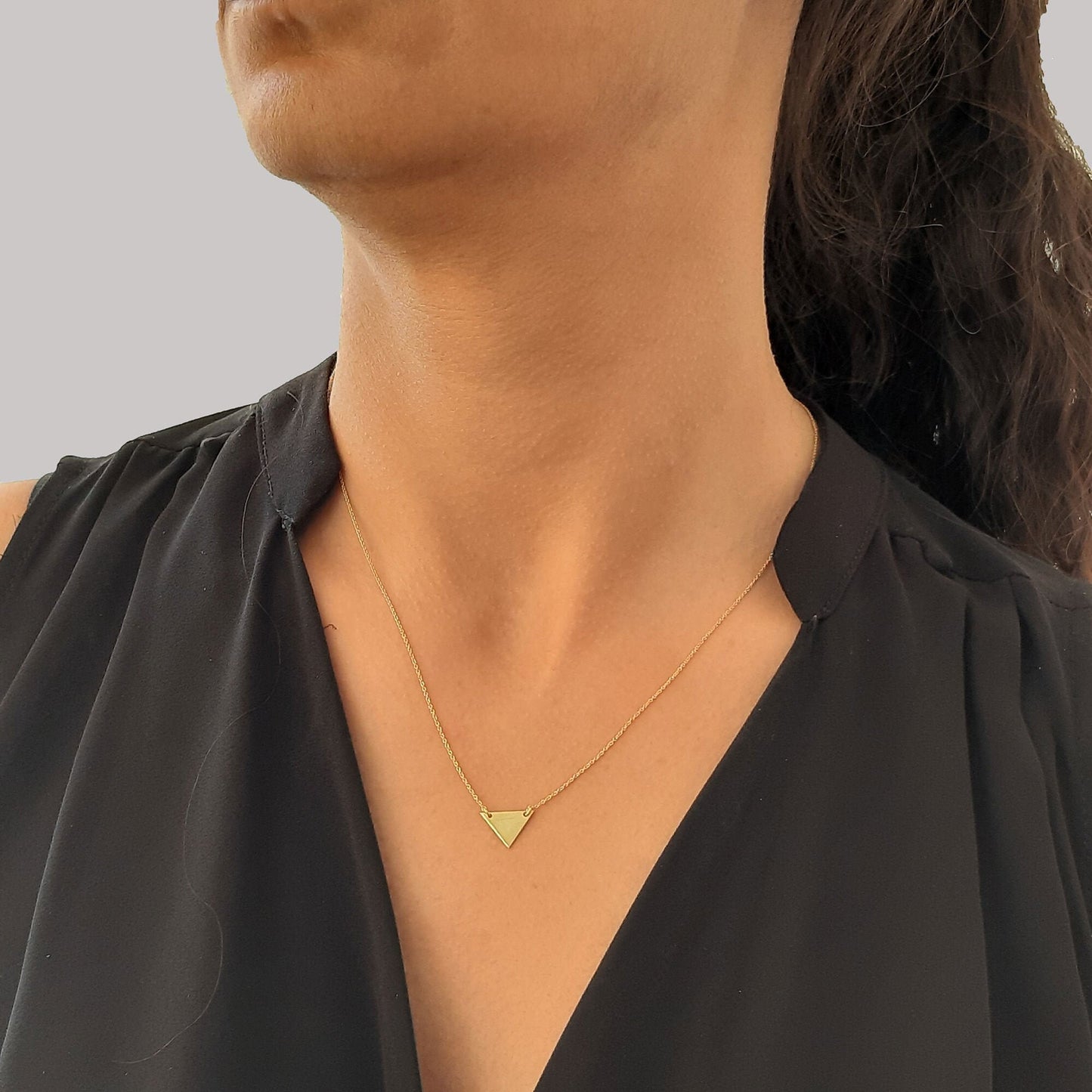 14k Solid Gold Triangle Necklace, Custom Gold Necklace, Yellow Gold Triangle, custom engraved Pendant, Geometric Necklaces for women gift
