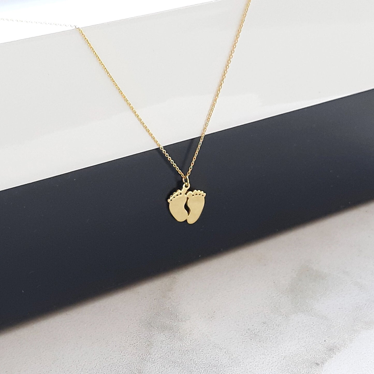14k yellow gold, Baby footprint necklace, Solid gold chain , footprint necklace, new moms  baby gift ,solid gold layered necklace gift