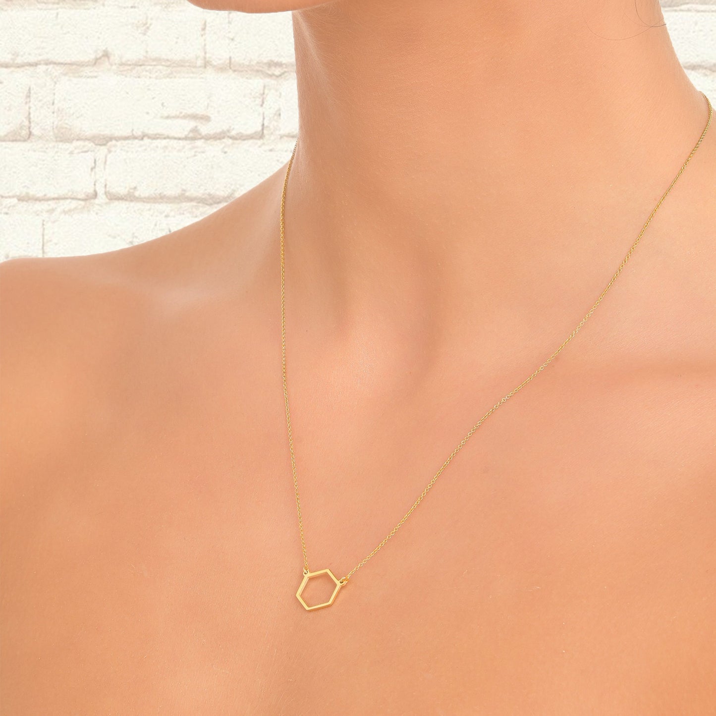 14k yellow gold Hexagon Necklace / Dainty Gold Hexagon Necklace / Geometric Necklace / Layered Necklace / 14k gold necklace layered necklace