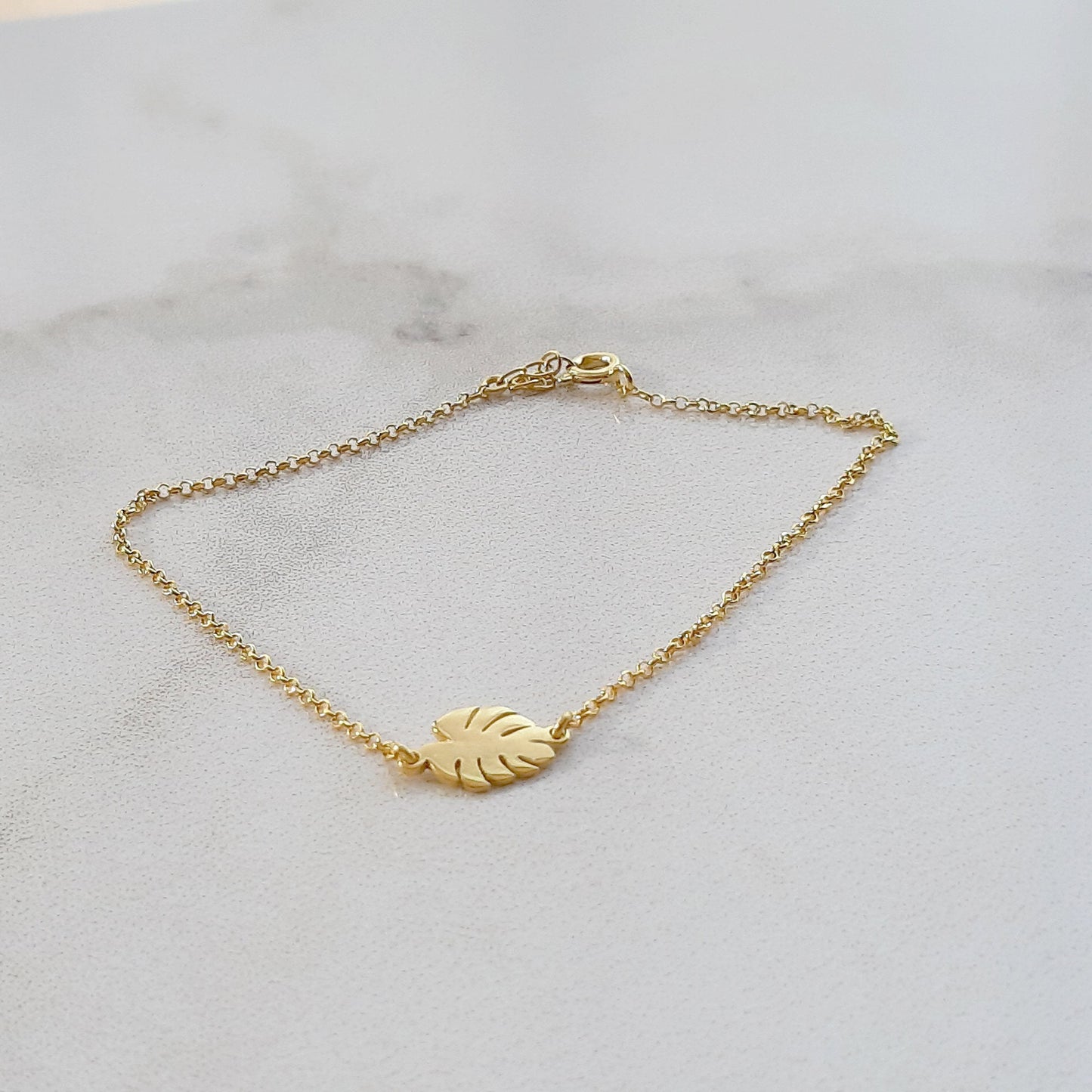 14K Solid Gold Monstera flower Charm Bracelet, 14K Gold Bracelet, Dainty Chain Bracelet, lotus flower Bracelet, leaf Jewelry, Gift For Women