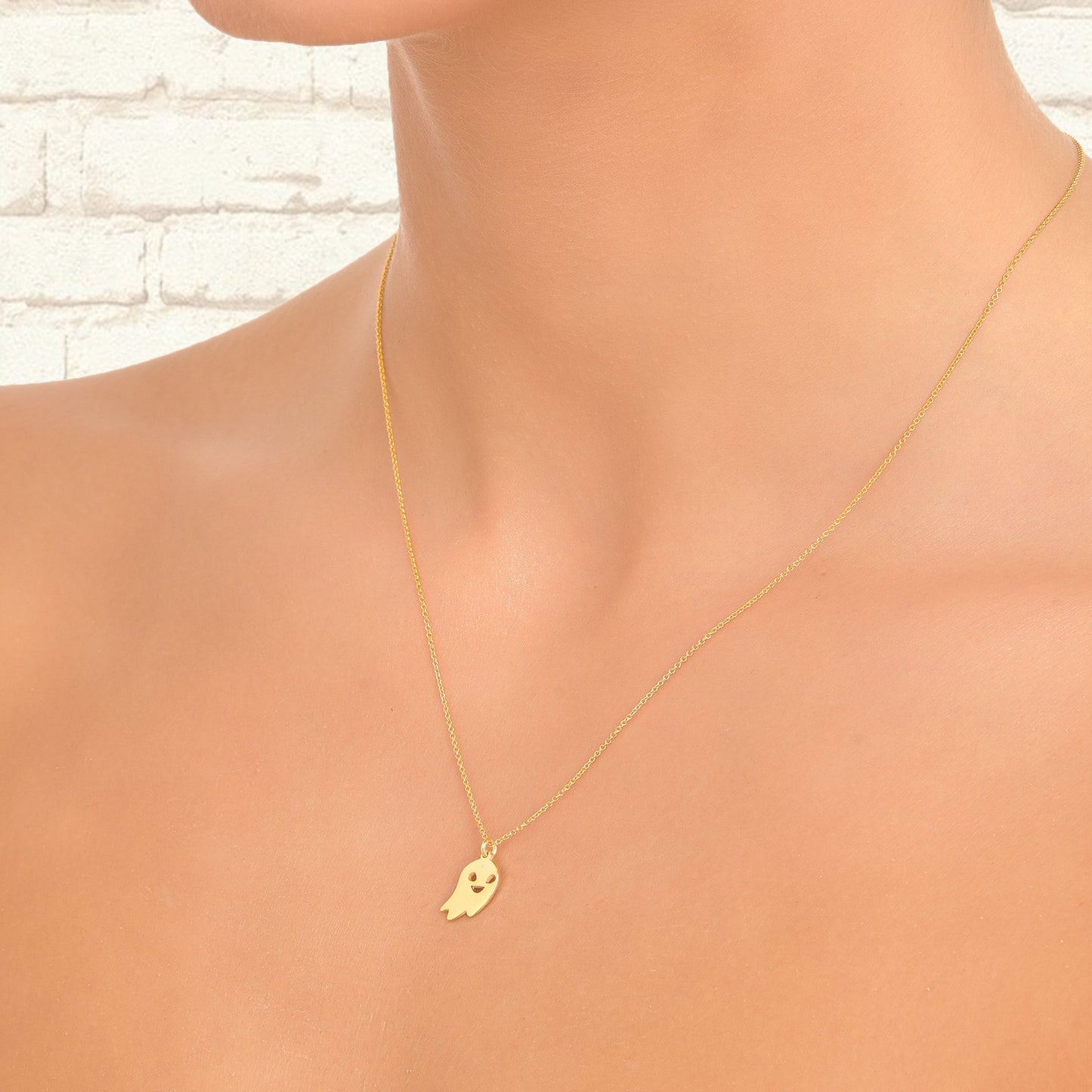 Cute Ghost Necklace, 14K Solid Gold Ghost Charm Necklace, Halloween Gift, Girlfriend Gift, Personalized, Best Friend Gift, Gift For her