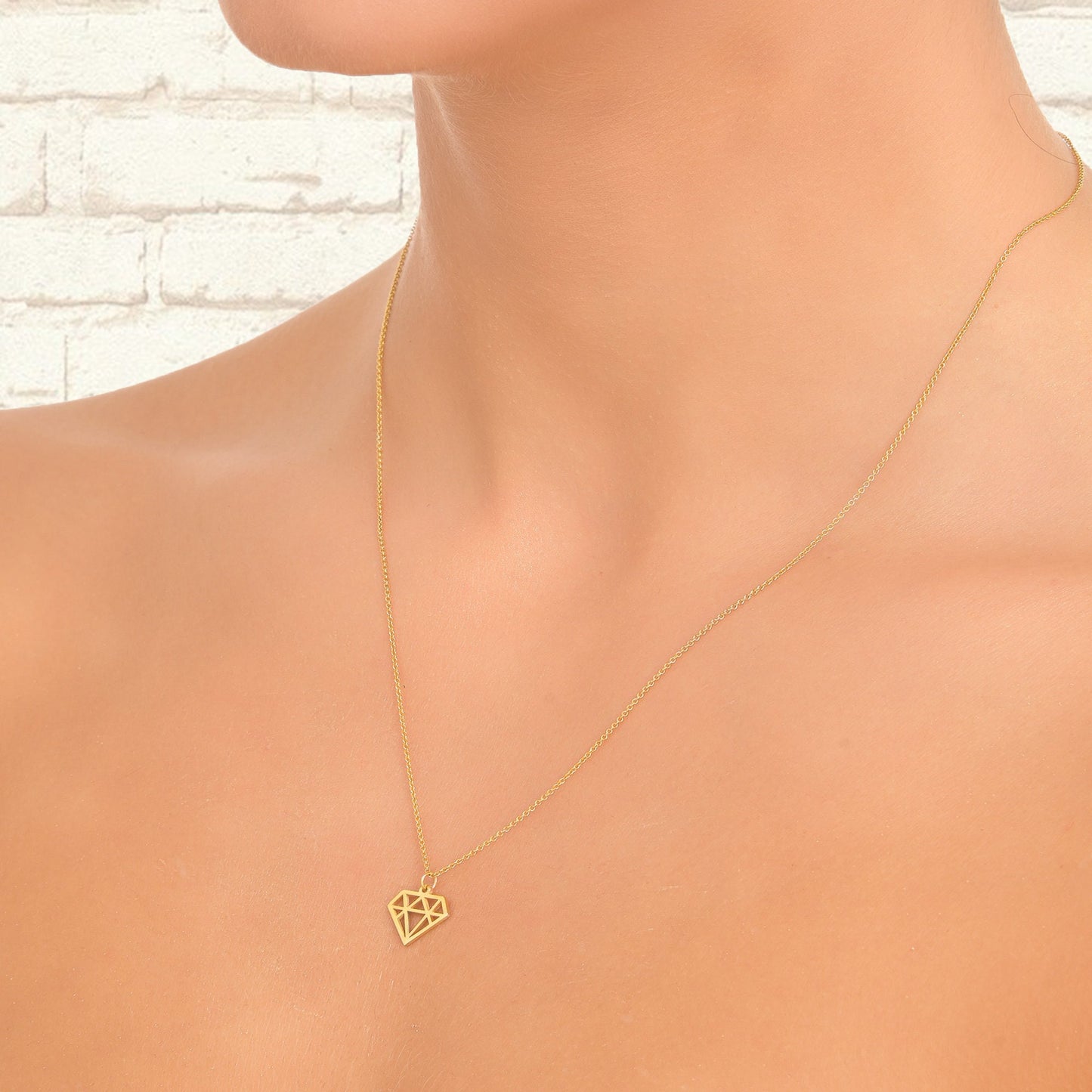 Diamond shape necklace, 14k Diamond shape Pendant, Solid Gold Diamond outline necklace, Diamond pattern, Diamond cutout, Geometric necklace