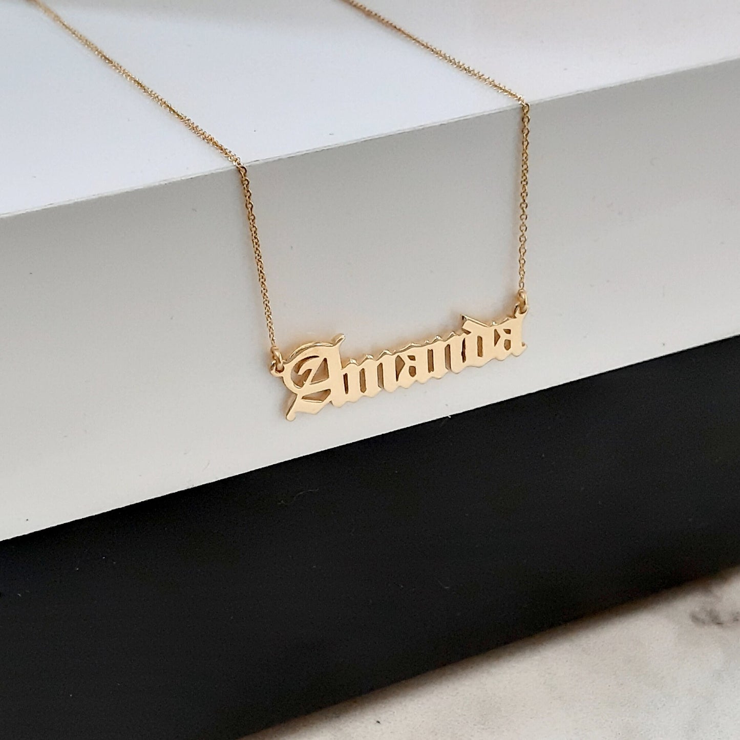 Old English Number Birthdate Necklace | 14K Gold Birth Date Necklace | Gothic Birth Year Necklace | Old English Number Necklace gift for Her