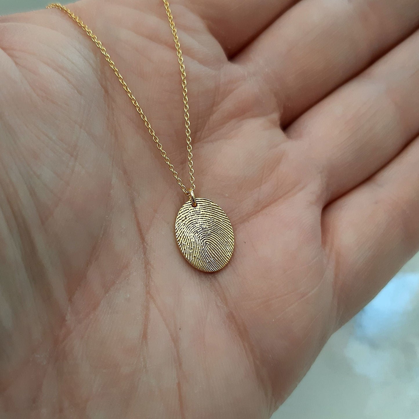 14k Yellow gold Custom Fingerprint Necklace, Fingerprint pendant, Memorial Jewelry, Engraved Finger Print, Gold Jewelry, 14k gold necklace