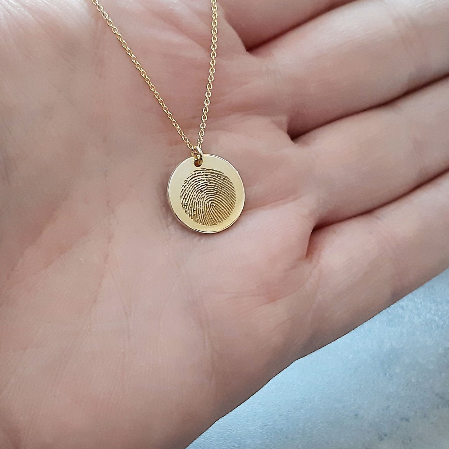 Real gold Actual Fingerprint Necklace - Engraved Fingerprint Jewelry - handmade Jewelry - Memorial Necklace - Mom Gift - Personalized Gift