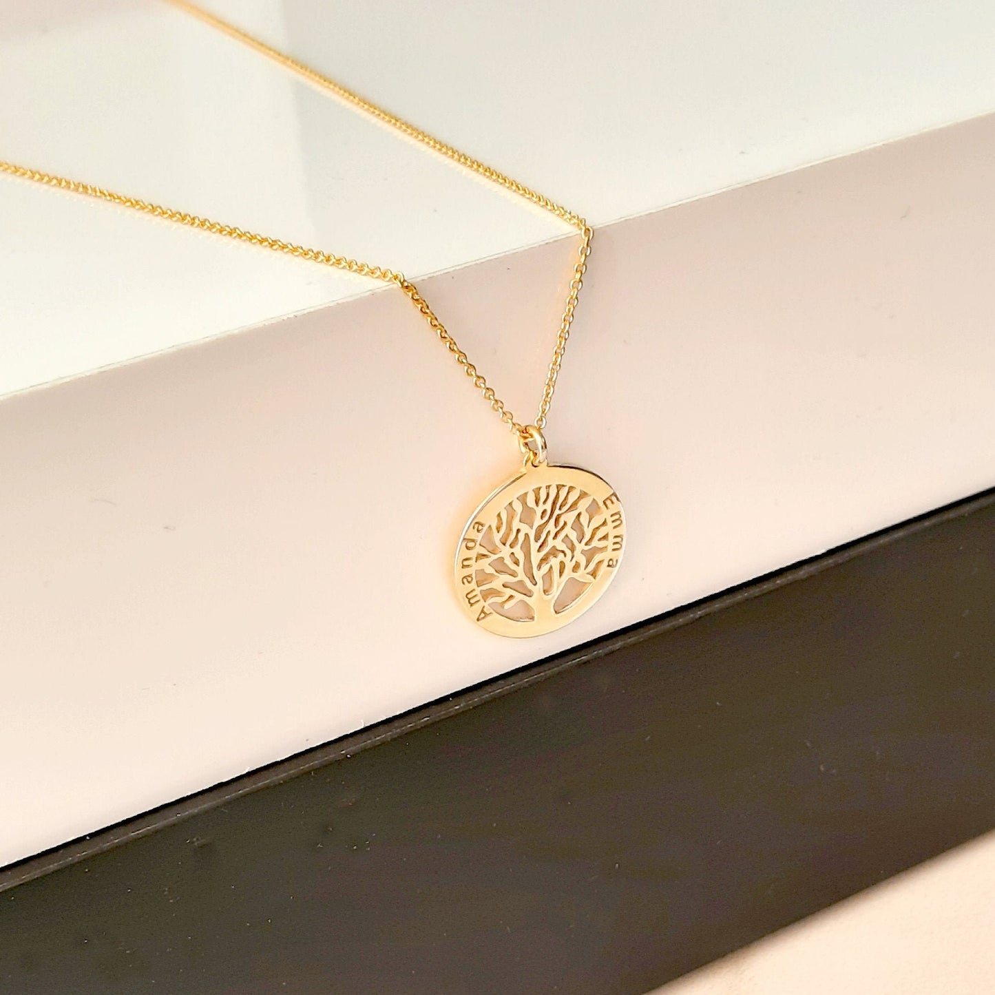14K Solid Gold Tree of Life Necklace, Family Tree Necklace | Family Tree of Life Pendant, Grandma Necklace | Mom Necklace layered necklace