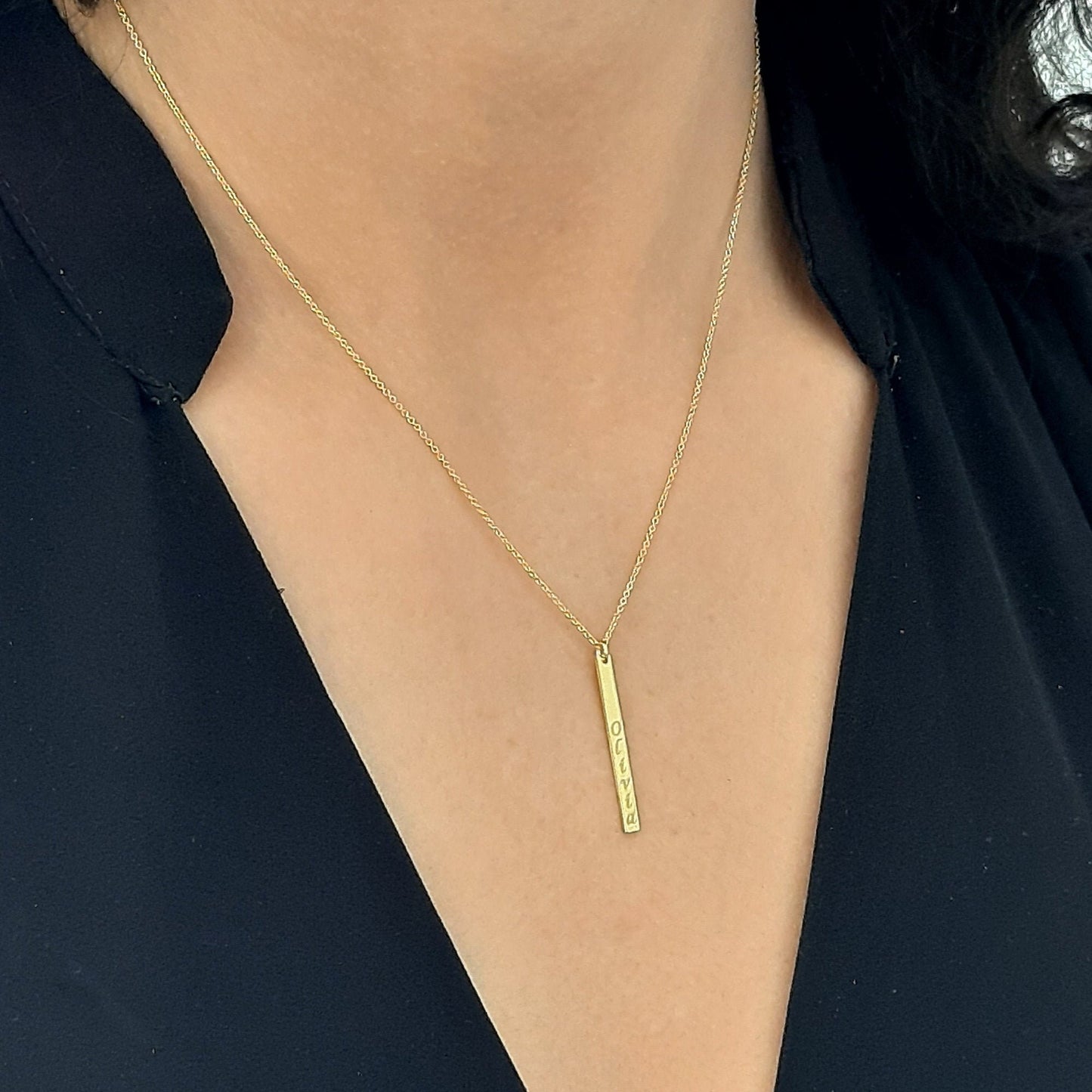 14K Solid Gold Vertical Bar Necklace, Gold Bar Necklace, Personalized Bar Necklace, Name Bar Necklace, Mama Necklace, Custom Bar Necklace