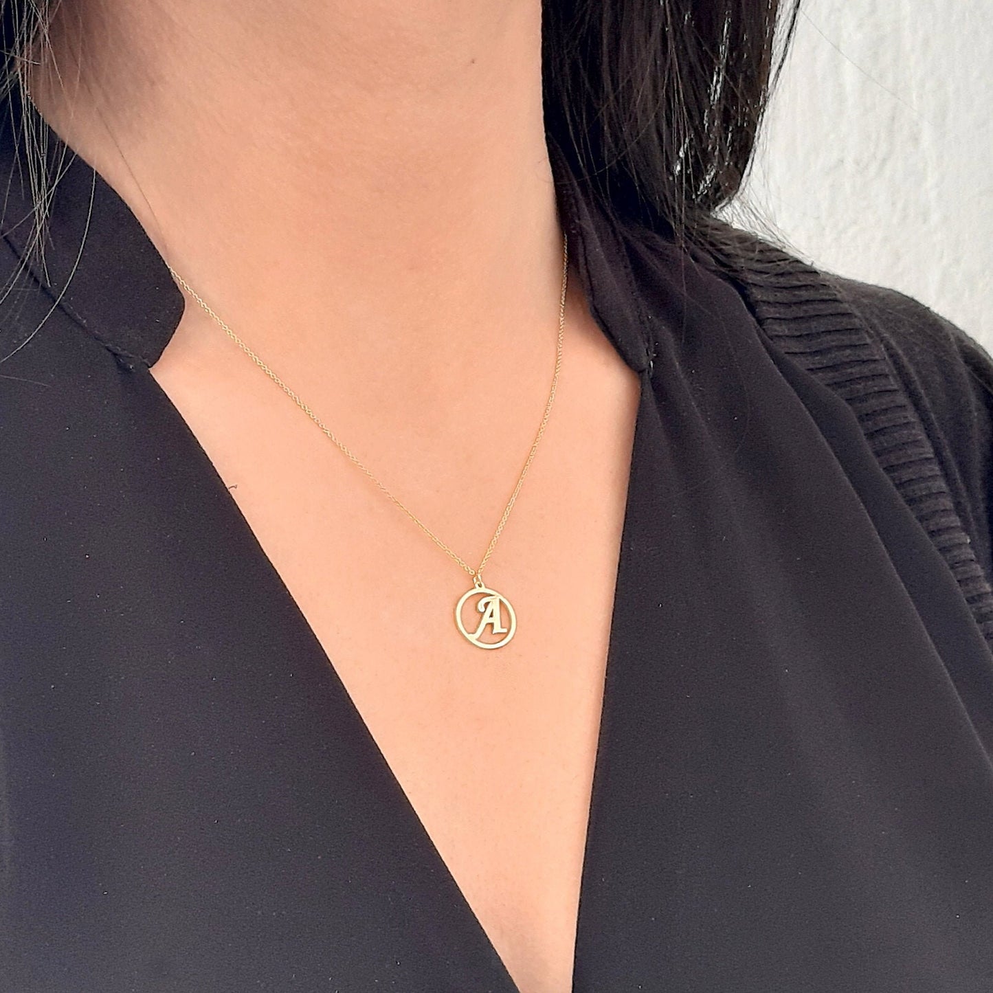 Dainty 14K solid gold initial letter necklace , cursive letter, solid gold custom charm initial necklace, necklaces for women , gift for her