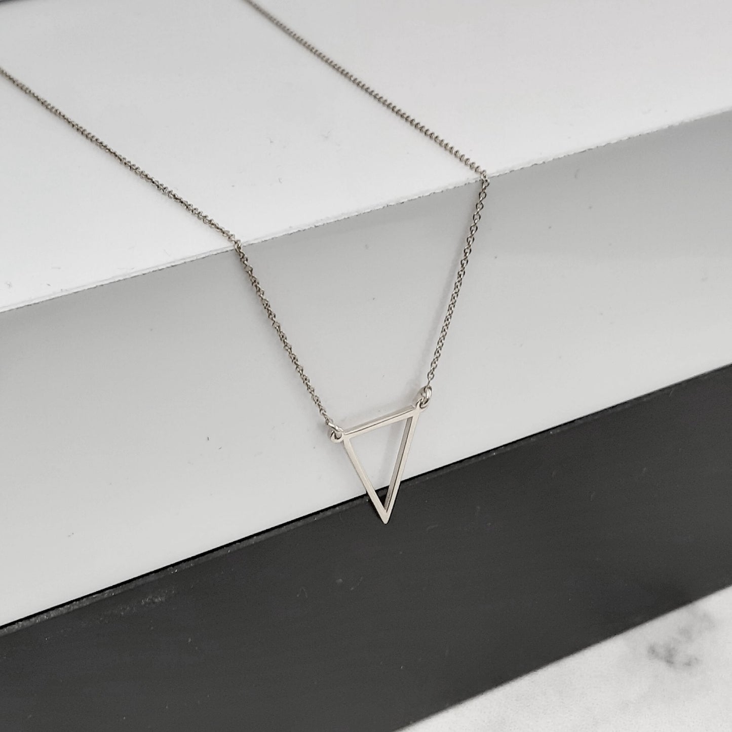 Gold Triangle Necklace, 9K, 14K Solid Gold Necklace,Bridesmaid Gift,Birthday Gift,Dainty Chain Necklace, Floating Triangle, Gift For Her