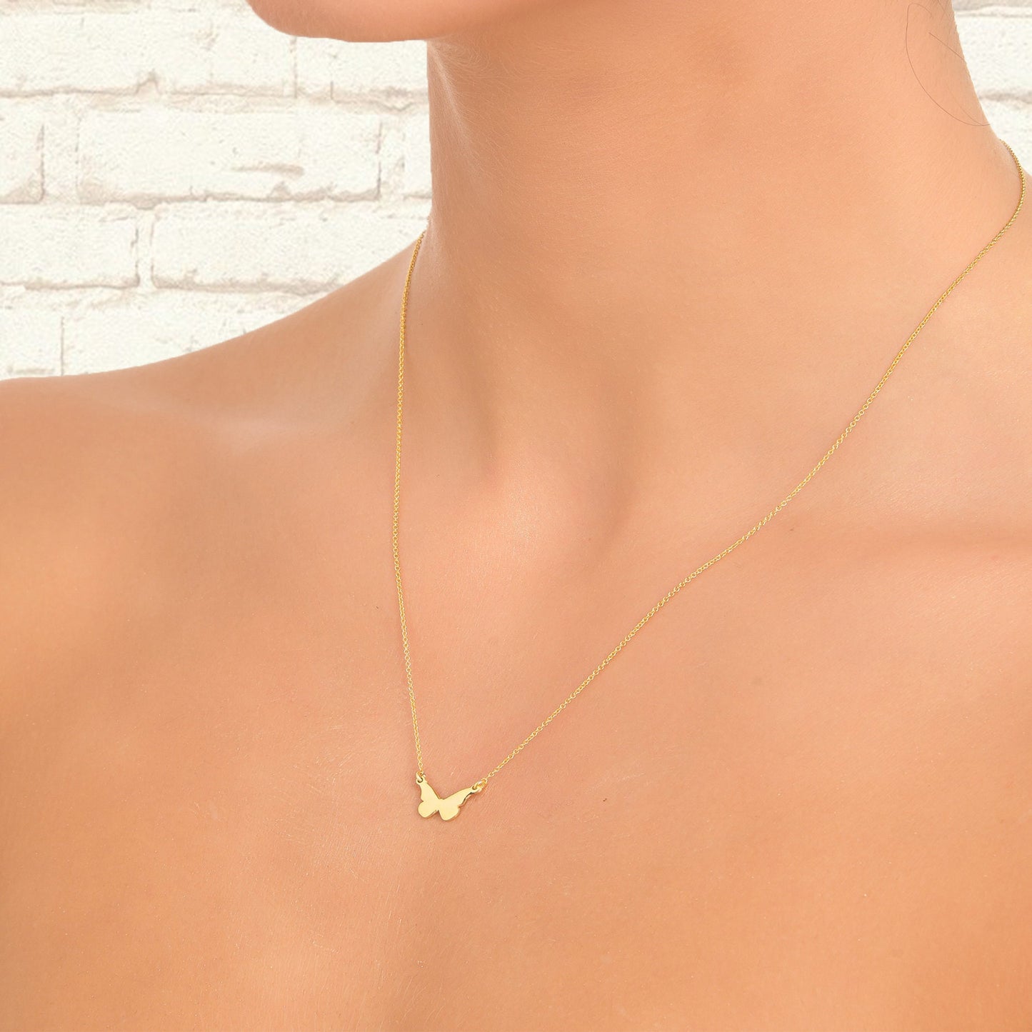 Dainty 14k Solid Gold Butterfly Necklace, Minimalist Gold Charm Pendant, Tiny Gold Butterfly Necklace, Birthday Gift  layered necklace gift