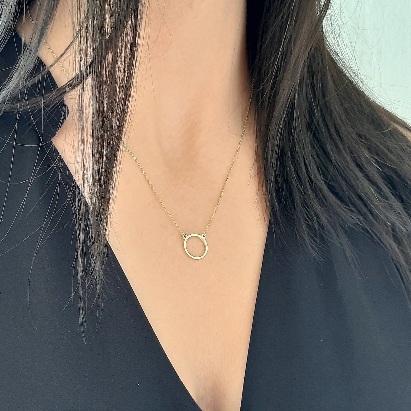 Circle Necklace, 14k solid gold , Dainty Gold circle, Karma Necklace, solid gold chain, Eternity, Simple Open Circle,  layered necklace gift