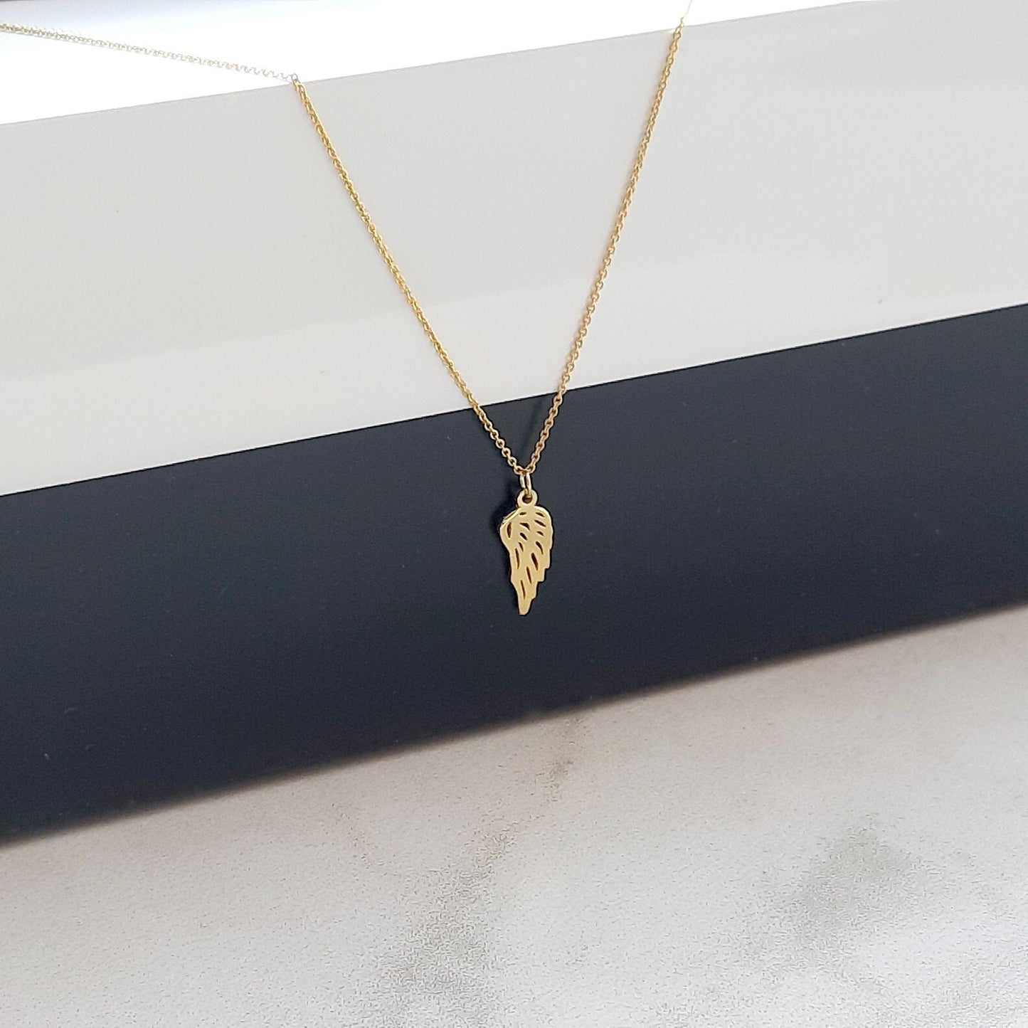 14K Yellow Gold half wing necklace, 14k solid gold necklace, Dainty wing necklace, Solid gold chain , angel wing charm necklace gift for her
