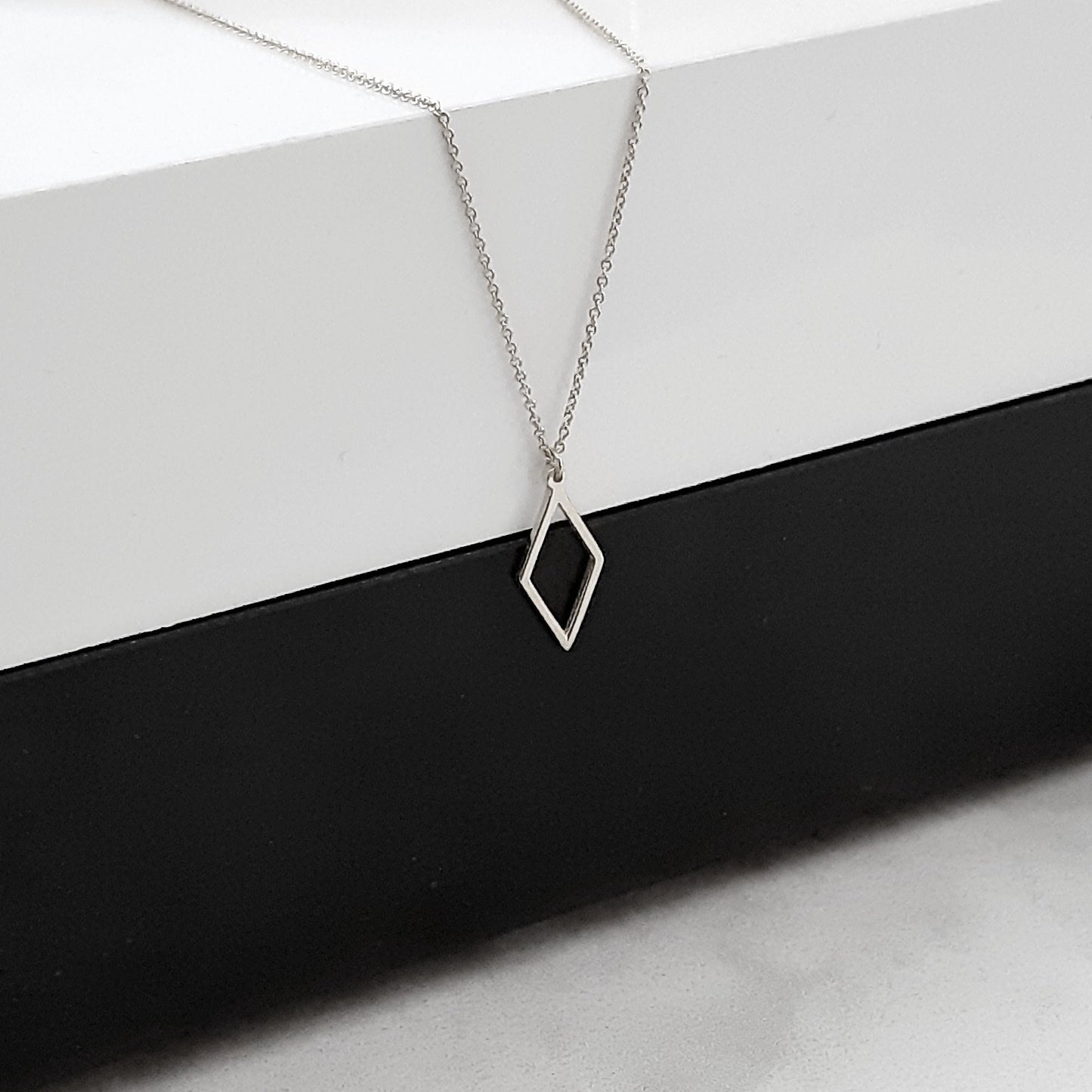 14k yellow Gold rhombus necklace, solid gold Dainty Thin chain, rhombus layering necklace, Minimalist necklace solid gold layered necklace