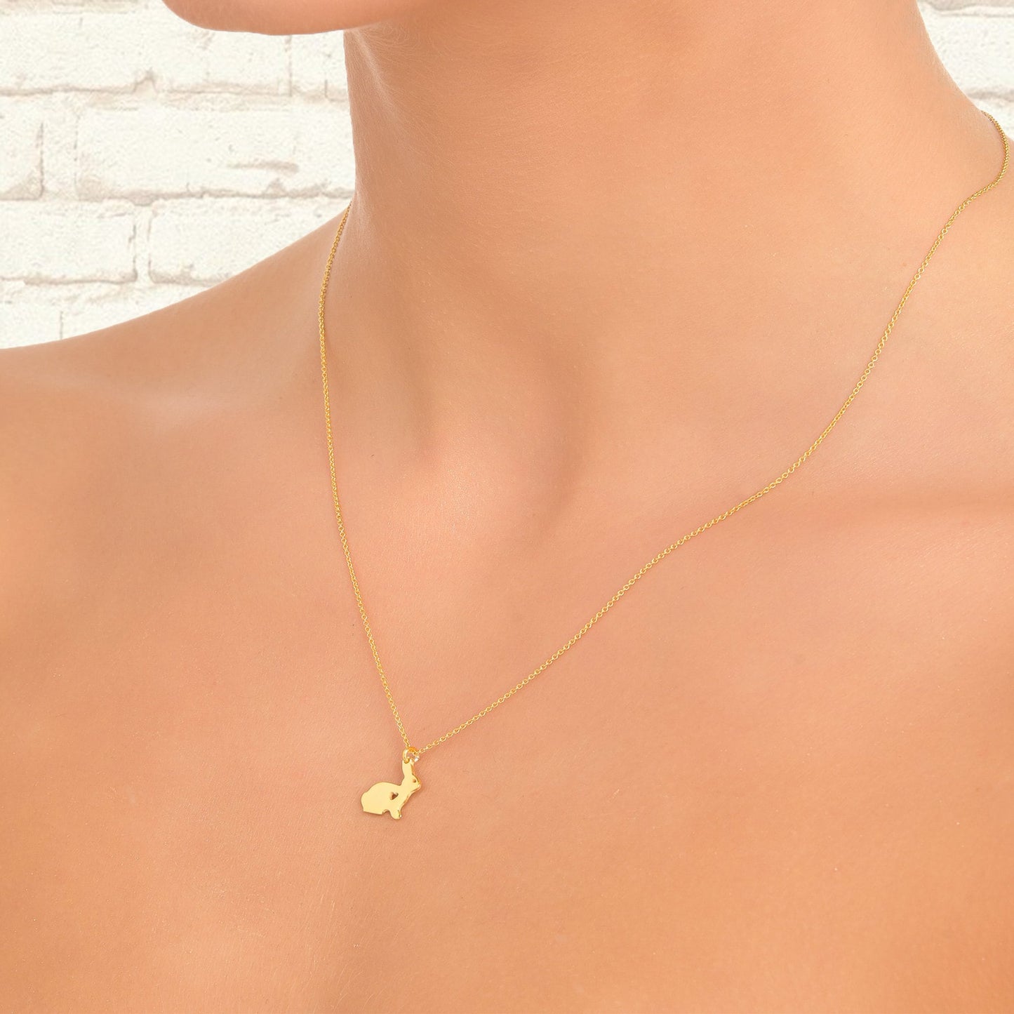 Cute Rabbit necklace, 14K Yellow Gold Rabbit pendant, Rabbit pendant, Rabbit jewelry, Animal lover, Rabbit necklace, unique gift for her