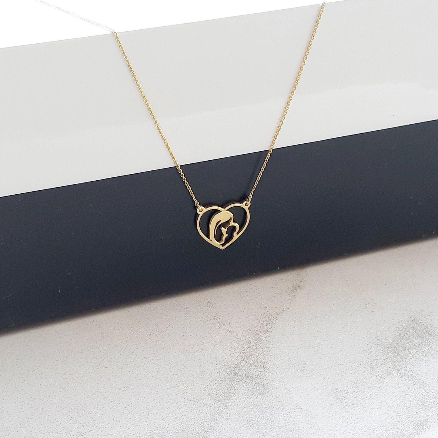 Mother and baby necklace in 14k White gold, Dainty 14k solid gold thin chain, new mom necklace, everyday necklace , unique gift for her