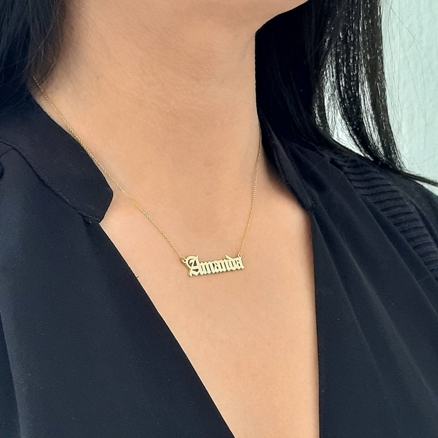 Old English Number Birthdate Necklace | 14K Gold Birth Date Necklace | Gothic Birth Year Necklace | 14kt Old English Number Necklace for Her